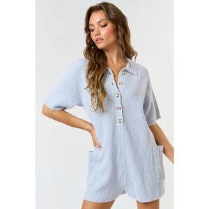 Blue Blush Knit Romper in Baby Blue Size Medium with pockets and short sleeves